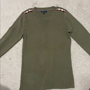 Tommy Hilfiger Olive Knit Top with Button Accents